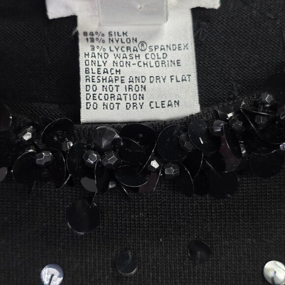 Talbots Sweater Women M Black Beaded Sequin Silk Blend Hollywood Glam Holiday - Picture 6 of 11